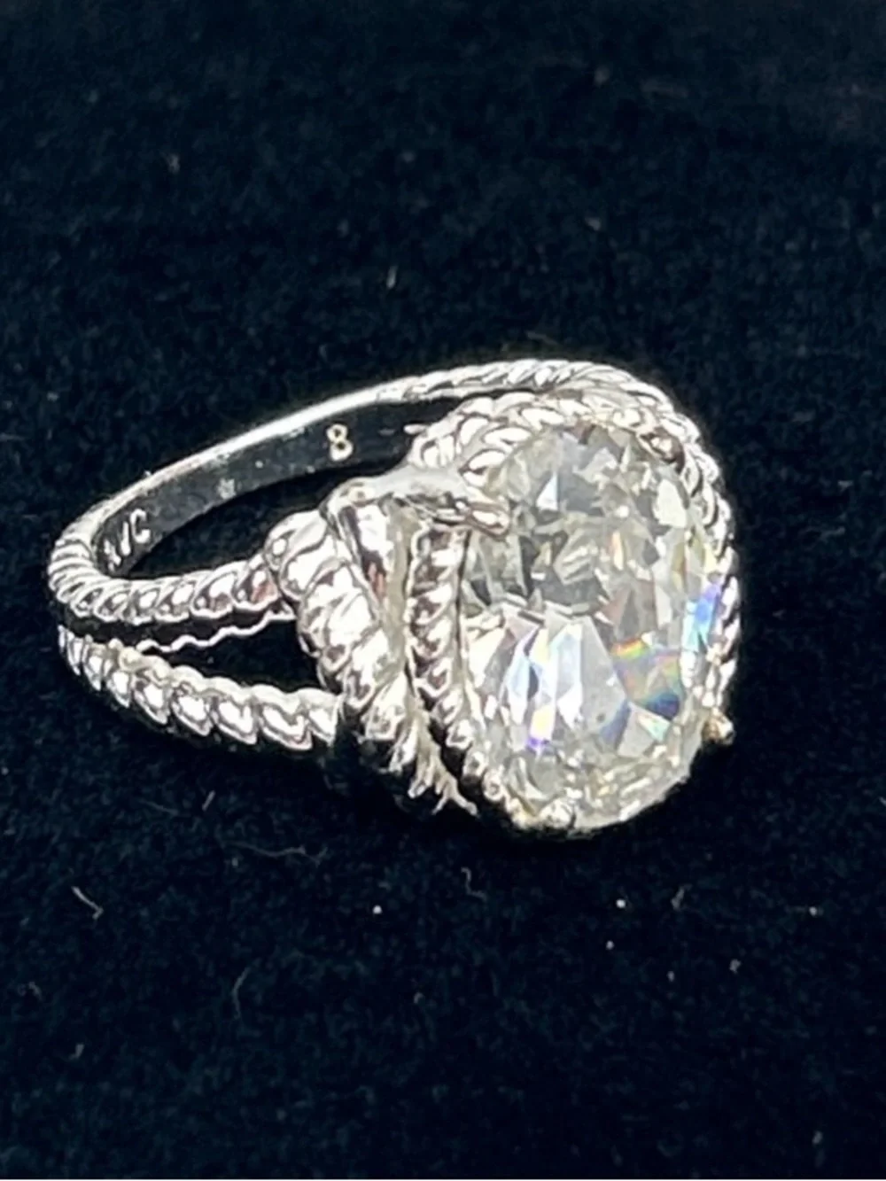 NVC Silver Twisted Rope Ring with 5 3/4 CT Clear Stone Size 8